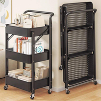 Chariot utilitaire pliable en acier au carbone pour rangement, idéal pour cuisine, salle de bain, chambre et snacks - Vente en gros