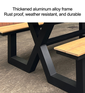 Set di Mobili <span class=keywords><strong>da</strong></span> <span class=keywords><strong>Esterno</strong></span> Contemporanei in Plastica, Legno e Alluminio per Ristoranti Commerciali, <span class=keywords><strong>Tavolo</strong></span> <span class=keywords><strong>da</strong></span> Pranzo <span class=keywords><strong>con</strong></span> Panca per Giardino e Patio - Product Image 4