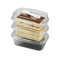 Boîtes à dessert rectangulaires en PET transparent en gros avec cuillère, contenants alimentaires jetables en plastique pour gâteaux, pains et puddings