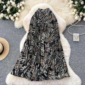 <span class=keywords><strong>Gonna</strong></span> <span class=keywords><strong>Lunga</strong></span> in Chiffon da Donna Autunno 2025 Nuova Collezione Elegante Plissettata a Ombrello con Motivi Floreali Linea A - Product Image 3