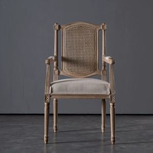 Kursi Makan kain antik Perancis, sandaran kursi belajar kamar tidur restoran gaya Amerika terbuat dari kayu padat rotan - Product Image 1