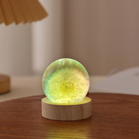 Lampe de chevet boule de résine pissenlit rechargeable avec base en bois, décoration de bureau, cadeau pour salon, LED tactile moderne