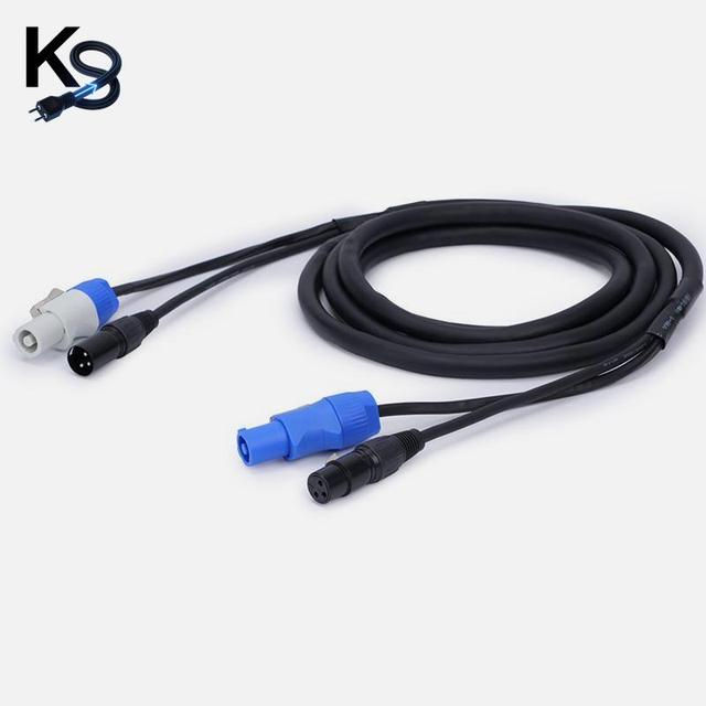 KESHI 2in1 Powercon DMX XLR Combo Cable 1m 20AWG Black PVC 250V OFC Copper Industrial Pure Copper for Stage & Par Lighting