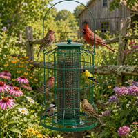 Mangeoire à oiseaux double cage en fer bronze/vertigre avec tube central en maille, grande poignée de suspension, couvercle dôme, attrape-graines, écologique pour jardin