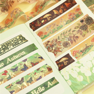 เทปวาชิลายฟอยล์ร้อนฤดูใบไม้ร่วง 3 เมตร 6 ม้วน ลายเห็ดและผลไม้ สำหรับตกแต่งสมุดบันทึก - Product Image 3