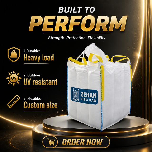 Zehan FIBC Baffle Jumbo Bag Cross Corner Straps 1 Ton PP Woven Moisture-Dust-Leak Proof Food Grade 4 Lifting Loops Sand