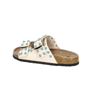 Ciabatte basse da donna SASS250282 beige alla moda con pelliccia - Product Image 3