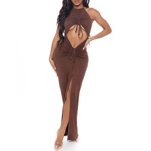 Un nuovo abito estivo in tinta unita con ombelico cavo un abito Sexy all'americana che espone l'ombelico - Product Image 2