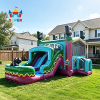 Structure gonflable de qualité commerciale avec toboggan double piste, coloris marbré, pour événements, jardins et locations de fêtes