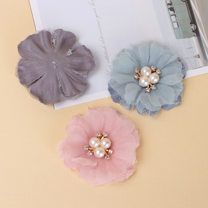Fabric Decorative Flowers 10 Cm Pearl Center Hair <b>Accessories</b> For <b>Wedding</b> And DIY Crafting - Product Image 2