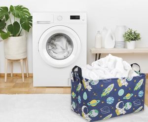 Blue Space Astronaut <b>Rectangle</b> Storage Basket Cute Canvas Organizer <b>Bin</b> for Pet/Children Toys, Books, Clothes - Product Image 4