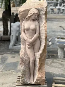 Escultura de piedra natural de tamaño real para mujer, estatua de mármol para jardín