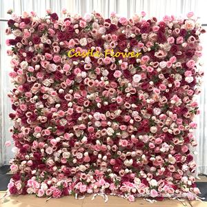 Panel de Pared de Flores Artificiales de Seda Personalizado, Tela Enrollable 5D, Color Rojo, Blanco y Rosa, Decoración de Boda, Nuevo, 2017 - Product Image 3