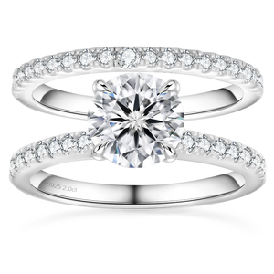 Classic Round Moissanite Engagement <b>Ring</b> 2.0ct Pave <b>Set</b> 925 <b>Sterling</b> <b>Silver</b> Rhodium Plated Women's Band - Product Image 1