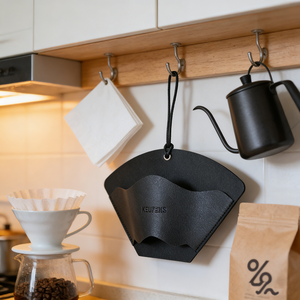 Soporte de filtro de café de goteo de mano en forma de abanico colgante de cuero de imitación para café - Product Image 6