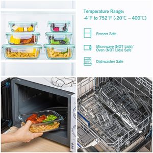 Set di Contenitori <span class=keywords><strong>in</strong></span> <span class=keywords><strong>Vetro</strong></span> per la Conservazione degli Alimenti con Coperchi Ermetici, Senza BPA, Adatti a Microonde e Lavastoviglie - Product Image 5