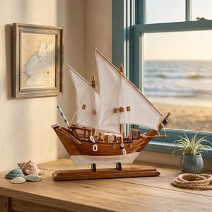 Modelo de Velero de Madera Hecho a Mano, Decoración Costera para el Hogar, Vela Blanca, Estilo Oceánico, Adorno de Escritorio, Regalo - Product Image 3