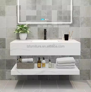 Modern Integrated Metal Steel Wall-Mounted Double Basin Bathroom <b>Vanity</b> Floating Ceramic Sink Dressing <b>Table</b> - Product Image 5