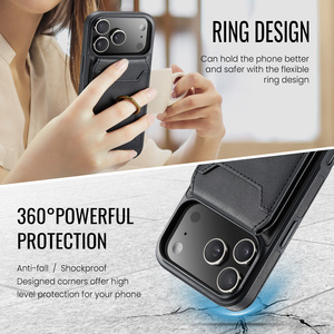 Étui de téléphone en <span class=keywords><strong>cuir</strong></span> antichoc avec support magnétique, porte-cartes et anneau métallique pour <span class=keywords><strong>iPhone</strong></span> 17 16 15 <span class=keywords><strong>14</strong></span> 13 Pro Max - Product Image 3