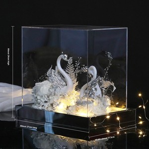 Rose éternelle sous cloche avec miroir, design créatif, luxe léger, fait main, Cygne blanc, pour la Fête de Qixi et la Saint-Valentin, pour les <span class=keywords><strong>amoureux</strong></span> - Product Image 4