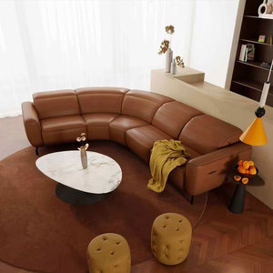 Sofá Italiano Minimalista de Lujo de Tres Plazas en Cuero Genuino con Reposacabezas Ajustable para Sala de Estar o Apartamento Grande Horizontal 9139 - Product Image 2
