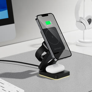 3 In 1 Foldable Magnetic Wireless Charger 15W With Led Light For Apple iPhone And Watch Black Plastic Fast Charging Stand - Product Image 3