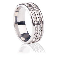 Nouvelle bague de couple en acier inoxydable, style tendance, double rangée de diamants, pour hommes et femmes, en acier titane, vente en gros