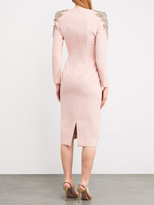 2025 Nữ New Arrivals Chất Lượng Cao Ăn Mặc Sequin Và Kim Cương-Studded Dài Tay Áo Giữa Chiều Dài Dài Ăn Mặc Thanh Lịch Bên Ăn Mặc - Product Image 2