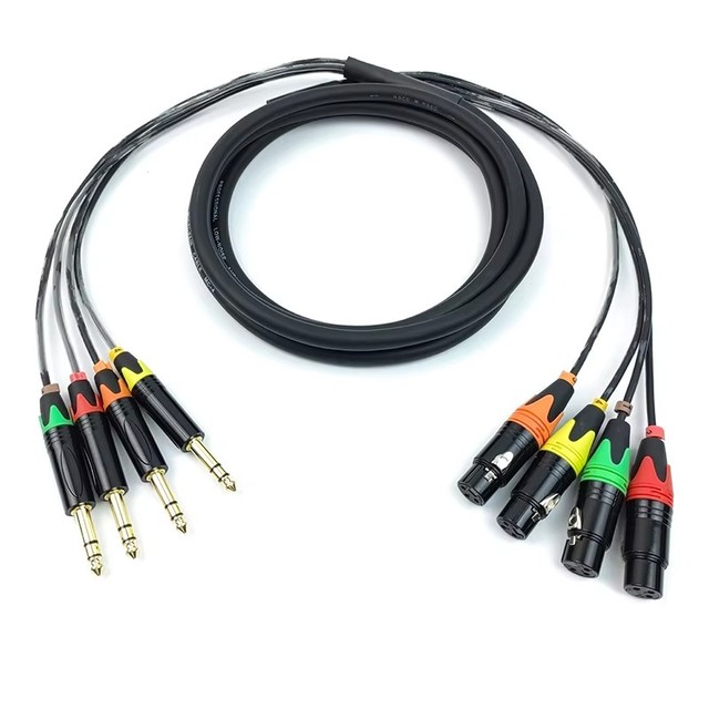 4-Channel Audio Snake Cable, XLR Female to 6.35mm (1/4") TRS Male Balanced Snake Cord with Color Coding for Stage & Studio