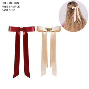 Pinza de Pelo Magnética con Logotipo Personalizado, Accesorios para el Cabello con Lazo de Satén, Dos Colores, Elegantes Pinzas de Pelo con Cinta Larga, Decoraciones para el Cabello a la Moda - Product Image 1