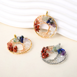 Wholesale Natural Crystal Chip Gemstone Hand Wire Wrapped 7 Chakra Life <b>Tree</b> Pendant for Necklace Jewelry Making - Product Image 4
