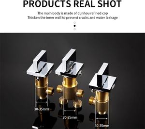 Robinet <span class=keywords><strong>de</strong></span> bain en laiton chromé à 3 pièces avec cartouches en céramique, ensemble <span class=keywords><strong>de</strong></span> <span class=keywords><strong>douche</strong></span> pour salle <span class=keywords><strong>de</strong></span> bain, <span class=keywords><strong>cabine</strong></span> ou hammam (poignée carrée), mélangeur - Product Image 2