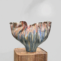 Vase de table en céramique peint à la main, style abstrait vintage, en grès, pour projets hôteliers et décoration artistique, vente en gros