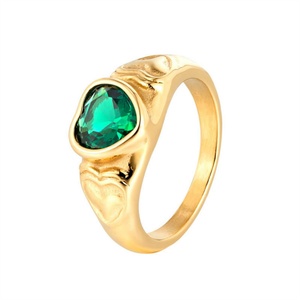 Bague vintage plaquée or avec zircon CZ, simple, en acier inoxydable, en forme de cœur, bijoux - Product Image 4