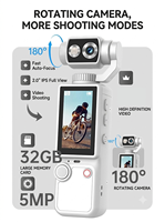 Cámara de Video Portátil de Bolsillo 2K HD con Lente Giratoria de 180°, Luz de Relleno y Enfoque Automático para Exteriores