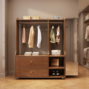 Perchero Moderno de Madera con Estantes y Ganchos, Mueble de Almacenamiento Independiente para Dormitorio o Sala de Estar, Diseño Minimalista - Product Image 3