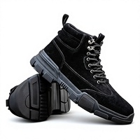 Chaussures de sécurité montantes en cuir de vachette pour hommes, à lacets avant, semelle extérieure en polyuréthane, pour chantiers et usage extérieur, résistantes à l'écrasement