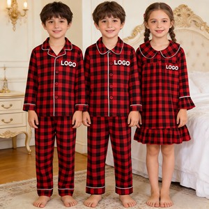 Nuovo Pigiama per Bambini a Quadri Rossi e Neri, Maniche Lunghe e Pantaloni, Set Due Pezzi per Ragazzi e Ragazze - Product Image 4