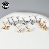 YW ASTM F136 cincin tindik perut Titanium CZ zirkon cincin kancing perut barbel melengkung cincin perut 14G perhiasan tindik pusar