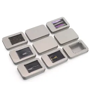 Небольшая прямоугольная металлическая коробка на заказ, прозрачный верхний жестяной контейнер, оконная крышка, металлический жестяной корпус для упаковки Usb-ключей