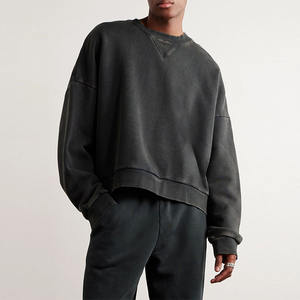 Sweat-shirt en éponge française 100% coton de haute qualité pour hommes surdimensionné Crop Box Washed Crewneck Solid Pattern for Winter - Product Image 2