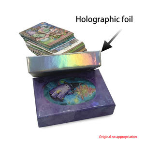 Cartas de <span class=keywords><strong>Tarot</strong></span> con bordes de lámina holográfica de láser púrpura personalizadas al por mayor, naipes de póquer de oro brillante, papel impreso con logotipo personalizable - Product Image 4