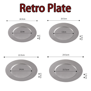 Assiette Ronde Vintage en Acier Inoxydable Vieilli, Style Industriel Rétro, pour Steak, Pâtes, Pain, <span class=keywords><strong>Restaurant</strong></span> Occidental - Product Image 3
