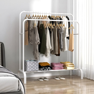 Portable Floor Standing Clothes Rack Simple Double Pole Metal Clothing Display Rack Large Capacity Mountainous Clothes Rack - Product Image 1