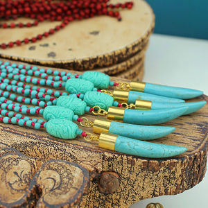 NE2334 Moda 4mm Pequeñas cuentas de turquesa Colgante de cuerno Collar de turquesa anudado - Product Image 6