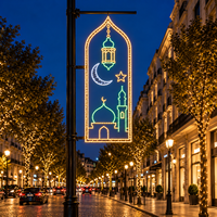 Lanterne LED IP65 motif Ramadan, croissant de lune, décoration de poteau de rue pour mosquée, cadre métallique, extérieur
