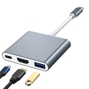 Estação de acoplamento USB C HUB 3 em 1 portátil para MacBook Pro com porta de carregamento rápido de saída múltipla 4K HUB Adaptador