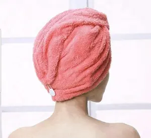 Shower Cap Towel Suction Band Micro Fiber Hair Turban Beige