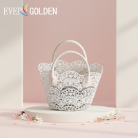 EG18033-1W 22X11X19CM Panier en polyester écologique tissé pour demoiselle d'honneur, sac de shopping en dentelle pour femme, sac de plage, panier en dentelle avec doubles poignées