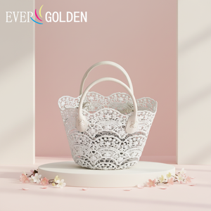 EG18033-1W 22X11X19CM Panier en polyester écologique tissé pour demoiselle d'honneur, sac de shopping en dentelle pour femme, sac de plage, panier en dentelle avec doubles poignées - Product Image 2
